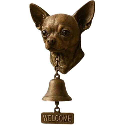 Hund Willkommen Türklingel, Kunstharz Außen Bauernhaus Vintage Türglocke für Haustür,Hundekopf Kopfform Dekoration Hängende Wandmontage Abendessen Glocken(Chihuahua) von DEJIN