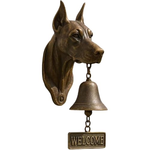 Hund Willkommen Türklingel, Kunstharz Außen Bauernhaus Vintage Türglocke für Haustür,Hundekopf Kopfform Dekoration Hängende Wandmontage Abendessen Glocken(Doberman) von DEJIN