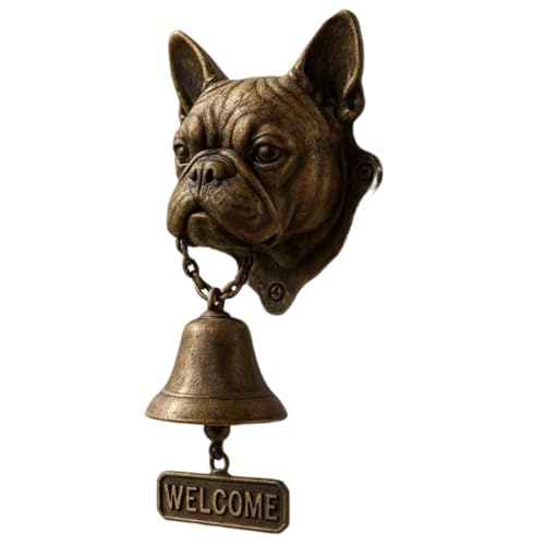 Hund Willkommen Türklingel, Kunstharz Außen Bauernhaus Vintage Türglocke für Haustür,Hundekopf Kopfform Dekoration Hängende Wandmontage Abendessen Glocken(French Bulldog) von DEJIN