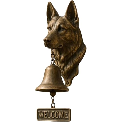 Hund Willkommen Türklingel, Kunstharz Außen Bauernhaus Vintage Türglocke für Haustür,Hundekopf Kopfform Dekoration Hängende Wandmontage Abendessen Glocken(German Shepherd) von DEJIN