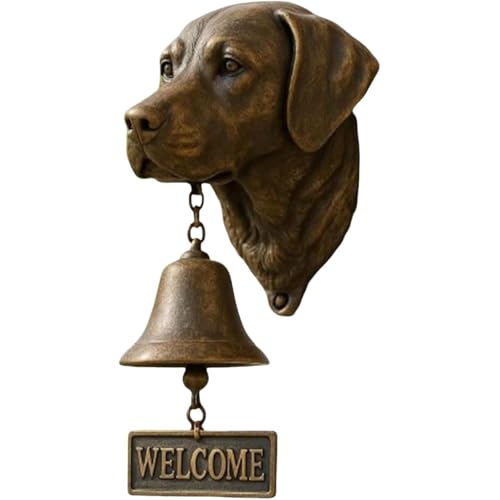 Hund Willkommen Türklingel, Kunstharz Außen Bauernhaus Vintage Türglocke für Haustür,Hundekopf Kopfform Dekoration Hängende Wandmontage Abendessen Glocken(Labrador Retriever) von DEJIN