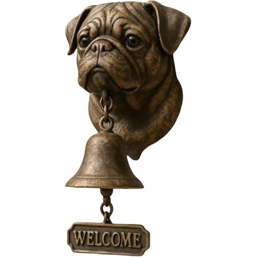 Hund Willkommen Türklingel, Kunstharz Außen Bauernhaus Vintage Türglocke für Haustür,Hundekopf Kopfform Dekoration Hängende Wandmontage Abendessen Glocken(Pekingese) von DEJIN