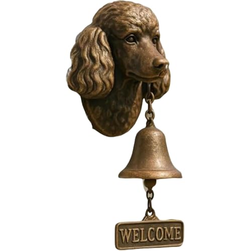 Hund Willkommen Türklingel, Kunstharz Außen Bauernhaus Vintage Türglocke für Haustür,Hundekopf Kopfform Dekoration Hängende Wandmontage Abendessen Glocken(Poodle) von DEJIN
