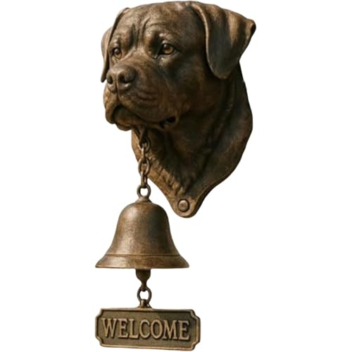 Hund Willkommen Türklingel, Kunstharz Außen Bauernhaus Vintage Türglocke für Haustür,Hundekopf Kopfform Dekoration Hängende Wandmontage Abendessen Glocken(Rottweiler) von DEJIN