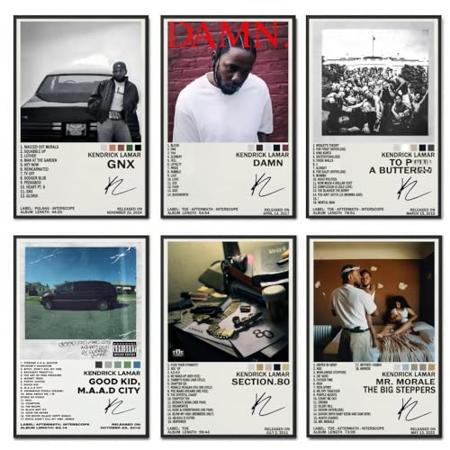 DEJIN Kendrick Lamar (6er-Set) GNX Rapper Albumcover-Poster, Leinwand, Musikposter für Schlafzimmer, Wandkunst, Dekor-Poster und Drucke, 20 x 30 cm, Stil 5 von DEJIN