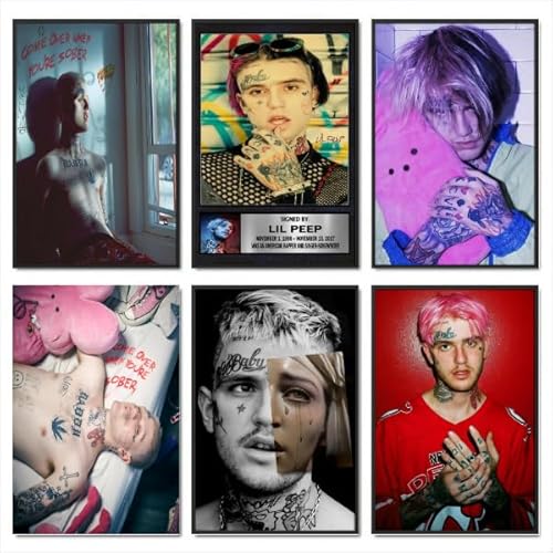 DEJIN Lil Peep Poster (6er-Set) Album Cover Poster Leinwand Musikposter für Schlafzimmer, Wohnzimmer, Flur, Küche, Home Office von DEJIN