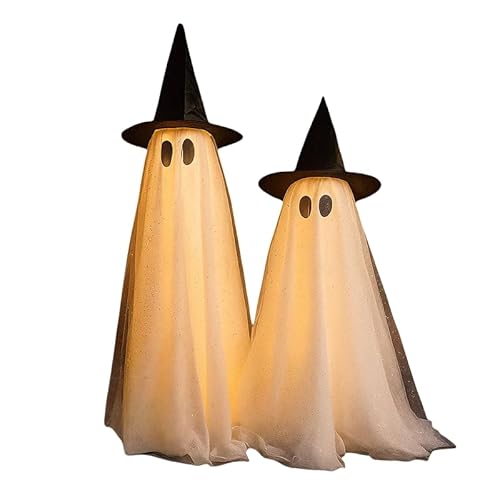 Schimmernder Geist & Hexenhut Duo, Faschingskostüm für Kinder Halloween, Kapuze Glühender Geist Halloween Stehender Geist Veranda Innenhof Fernbedienung Geist Dekoration Led Glühender Geist (L) von DEJIN
