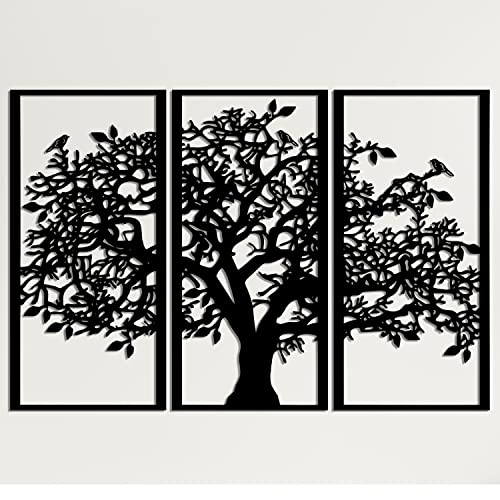 DEKADRON 3 Panels Familienstammbaum Metall Wanddekoration Baum des Lebens Wandkunst für Zuhause Schlafzimmer Wohnzimmer 150x101cm schwarz von DEKADRON