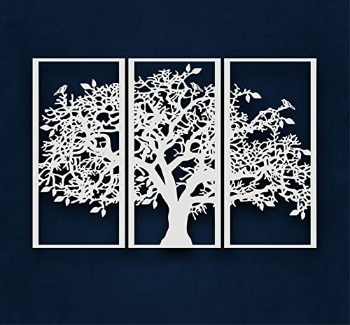 DEKADRON 3 Panels Familienstammbaum Metall Wanddekoration Baum des Lebens Wandkunst für Zuhause Schlafzimmer Wohnzimmer 175x117cm weiß von DEKADRON