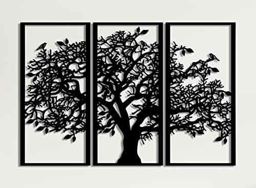 DEKADRON 3 Panels Familienstammbaum Metall Wanddekoration Baum des Lebens Wandkunst für Zuhause Schlafzimmer Wohnzimmer 76x51cm schwarz von DEKADRON