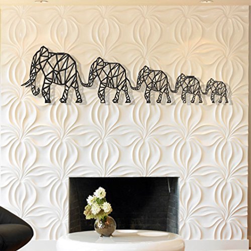 DEKADRON Elefanten-Wandkunst, geometrische Elefantenfamilie, 3D-Wand-Silhouette, Metall-Wanddekoration, Bürodekoration, Schlafzimmer, Wohnzimmer, Dekor, Skulptur (119 x 33 cm) von DEKADRON