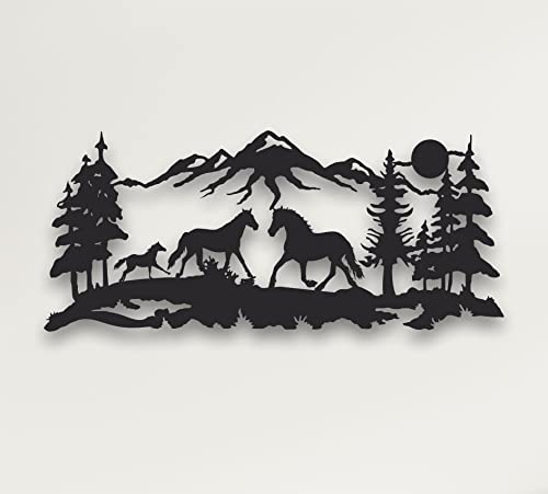 DEKADRON Wanddekoration aus Metall, Pferdefamilie, Wohnzimmer-Dekor, Wandschild, Metall-Wandkunst, Innendekoration, Innen- und Außenbereich (75 x 33 cm) von DEKADRON