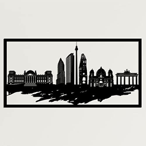 DEKADRON Metall-Wandkunst, Berlin Skyline City Silhouette, Metall, Wanddekoration, Wohnzimmer-Dekoration, Einzugsgeschenk Art Deco 40" W x 20" H / 100x50 cm schwarz von DEKADRON