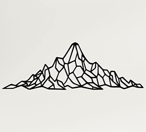 DEKADRON Mountain Wall Art – Geometrische Bergkette – 3D-Wand-Silhouette, Metall-Wanddekoration, Bürodekoration, Schlafzimmer, Wohnzimmer, Dekor-Skulptur (Schwarz, 119 x 40 cm) von DEKADRON