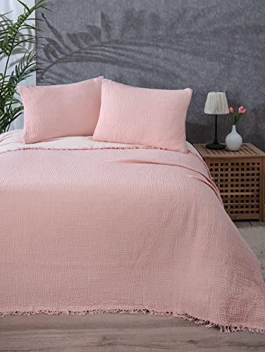 DEKADRON Musselindecke, 100% Baumwolle, 4-lagig, Überwurfdecken, Öko-TEX, Atmungsaktive Mulldecke für alle Jahreszeiten, Weiche und leicht vorgewaschene Baumwolldecke, Puderrosa (120 x 180 cm) von DEKADRON