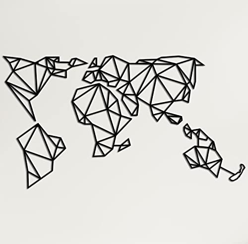 Dekadron XXXXXXXL große Weltkarte Wandkunst – geometrische Weltkarte – 3D Wand-Silhouette Metall Wanddekoration 5 Stück 89"W x 49"H /226x126cm schwarz von DEKADRON
