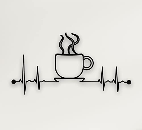 Metall Wanddekoration Kaffee Ekg Wandkunst Cafe Dekor Wohnkultur Wandbehang Geschenk Kaffeeliebhaber Rhythmus Ekg (18"W x 9"H / 45x23cm) von DEKADRON