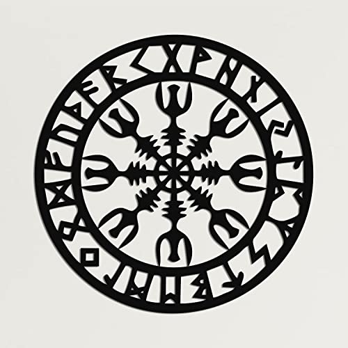 DEKADRON Wanddekoration aus Metall, Wikingerdekoration, nordische Mythologie, Vegvisir-Runen und Symbole, Metall-Wanddekoration, Heimdekoration, Innendekoration (45 x 45 cm) von DEKADRON