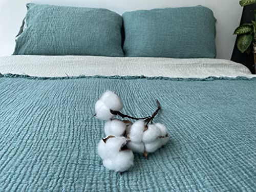 Überwurfdecke aus 100 % Baumwolle, Musselin, 4 Schichten, Tagesdecke, weiche türkische Baumwolle, Musselin, Wendedecke, Petrolgrün (Doppelbettgröße 63 x 90 - 160 x 230 cm) von DEKADRON