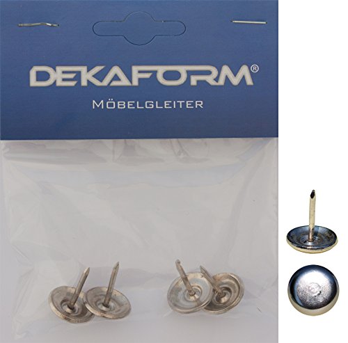 Dekaform Rundgleiter 18 x 4 - Metall Möbelgleiter 215-18 Nagelgleiter Stuhlbeingleiter Stuhlgleiter zum Nageln Metall-Gleitfläche* Kappe rund mit Stift - Menge variabel (4) von DEKAFORM