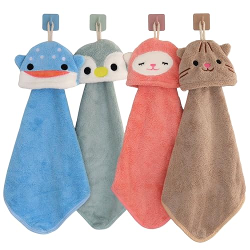DEKAZIA® 4er-Set Tier Waschlappen für Kinder - Mikrofaser Kinderhandtuch & Waschhandschuh mit Tiergesicht - Weiche Gästehandtücher für Baby & Kleinkind - Hängende Handtücher von DEKAZIA