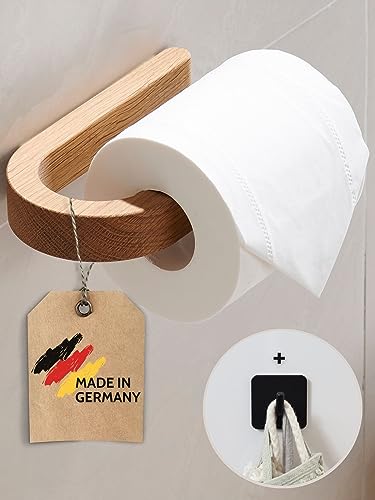 DEKAZIA® Toilettenpapierhalter Holz | Toilettenpapierhalter ohne Bohren | Klopapierhalter ohne Bohren | Klorollenhalter ohne Bohren | WC Papier Halterung | Klopapier Halterung WC Rollenhalter Eiche von DEKAZIA