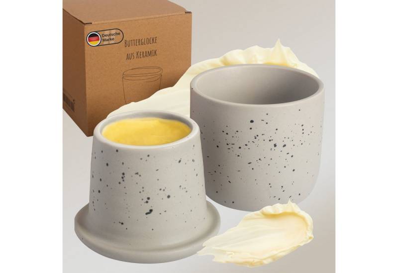 DEKAZIA Butterglocke aus hochwertiger Keramik, Butterdose ohne Kühlung,(Buttergeschirr Keramik Butterbehälter mit Wasser Butterglocke Keramik Butterdose für weiche Butter, Butterdose mit Wasserbad Französische Butterdose Buttertopf Keramik) Hochwertige Keramik, Minimalistisches Skandi Design von DEKAZIA