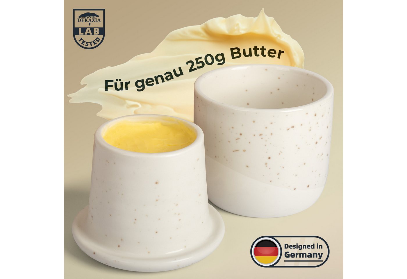 DEKAZIA Butterglocke aus hochwertiger Keramik, Butterdose ohne Kühlung,(Buttergeschirr Keramik Butterbehälter mit Wasser Butterglocke Keramik Butterdose für weiche Butter, Butterdose mit Wasserbad Französische Butterdose Buttertopf Keramik) Hochwertige Keramik, Minimalistisches Skandi Design von DEKAZIA
