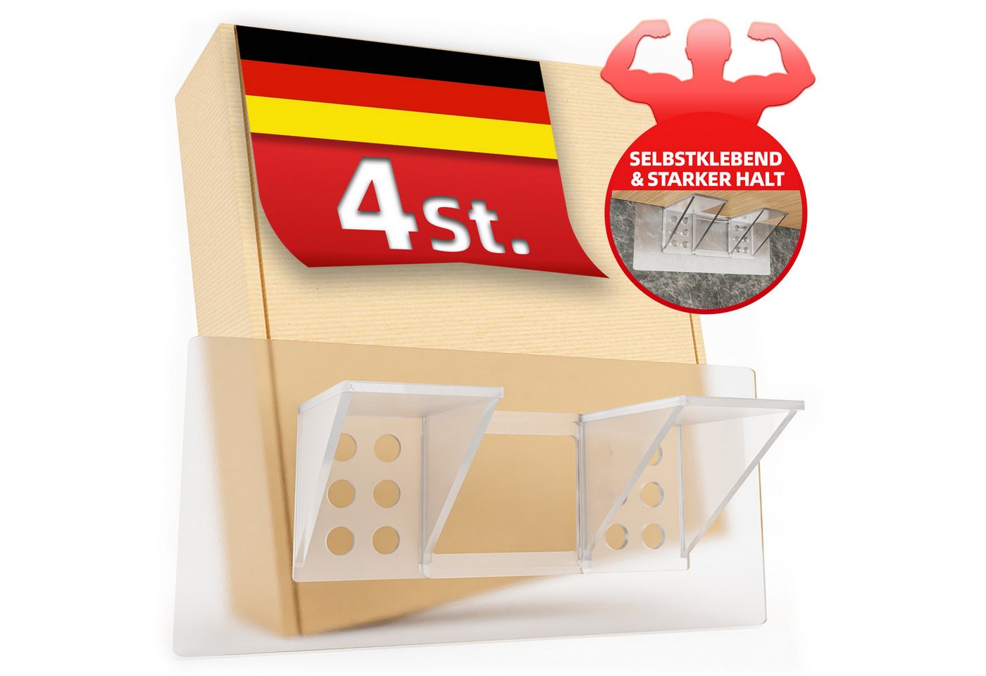 DEKAZIA Wandregalhalter ohne Bohren, Regalbodenhalter selbstklebend, Träger für Regalböden, versch. Größen & Lasten, 4er, 10er, 16er Set 4-tlg., Regalbodenträger Sets Bretthalter für Schränke Regale DEKAZIA Wandregalhalter ohne Bohren, Regalbodenhalter selbstklebend, Träger für Regalböden, versch. Größen & Lasten, 4er, 10er, 16er Set 4-tlg., Regalbodenträger Sets Bretthalter für Schränke Regale von DEKAZIA
