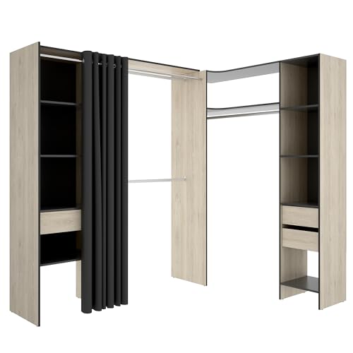 DEKIT GRUPO RIMOBEL Kleider, Melamin, Natur/Graphit, 205 x 164-214 x 141 von DEKIT GRUPO RIMOBEL