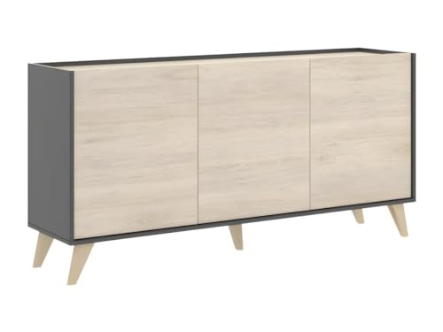 DEKIT - Sideboard mit 3 Türen, Farbe Graphit/Natur, 75 x 155 x 43 cm, Modell Ness von DEKIT GRUPO RIMOBEL