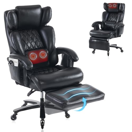 DEKKETO Bürostuhl Ergonomisch mit Fußstütze, Leder Chefsessel mit Massagefunktion, Verstellbare Kopfstütze und Lendenstütze, Rückenlehne, Drehstuhl mit Staufächern, Schwarz DEKKETO Bürostuhl Ergonomisch mit Fußstütze, Leder Chefsessel mit Massagefunktion, Verstellbare Kopfstütze und Lendenstütze, Rückenlehne, Drehstuhl mit Staufächern, Schwarz von DEKKETO