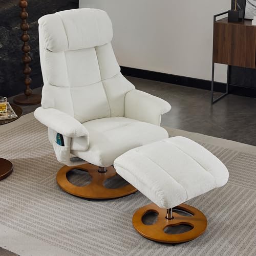 DEKKETO Relaxsessel mit Hocker, Fernsehsessel mit Liegefunktion, 360° Drehstuhl mit Fußhocker aus Holz, TV Sessel Drehbar Modern mit Seitentasche, Chenille, Weiß DEKKETO Relaxsessel mit Hocker, Fernsehsessel mit Liegefunktion, 360° Drehstuhl mit Fußhocker aus Holz, TV Sessel Drehbar Modern mit Seitentasche, Chenille, Weiß von DEKKETO