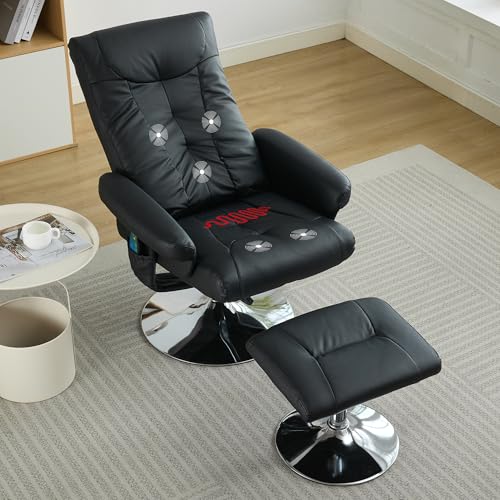 DEKKETO Relaxsessel mit Hocker, Fernsehsessel mit Liegefunktion, TV Sessel mit Metallfußstütze und Seitentasche, 360° Drehstuhl Wohnzimmer, PU Leder, Schwarz DEKKETO Relaxsessel mit Hocker, Fernsehsessel mit Liegefunktion, TV Sessel mit Metallfußstütze und Seitentasche, 360° Drehstuhl Wohnzimmer, PU Leder, Schwarz von DEKKETO