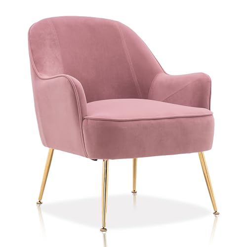 DEKKETO Samt Retro Sessel Gemütlicher Modern Lounge Cocktailsessel mit Armlehne Metallbeinen für Schlafzimmer Wohnzimmer, Rosa von DEKKETO