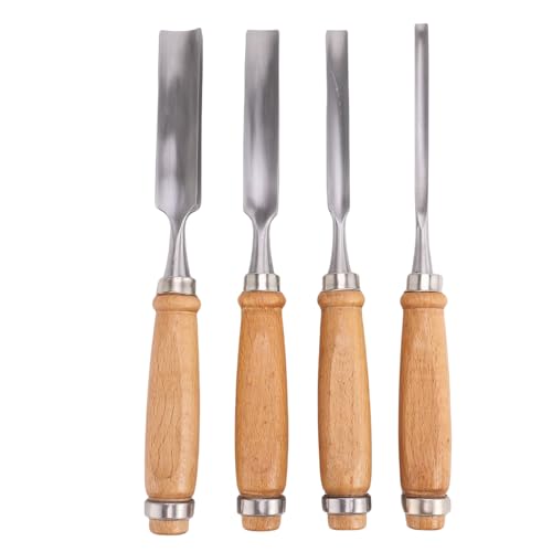 Packung Aus 4 Holzbearbeitungsmeißern Stahlschneider Mit Ergonomischem Holzgriff Flache Meißel Zum Schnitzen Und Gestalten Von Handwerkzeug Zum Holzschnitzen von DEKKRYNFV