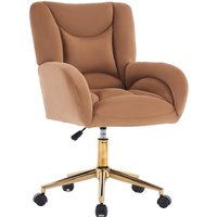 Höhenverstellbarer Drehstuhl, Samtstoff und goldenen Beinen, ergonomischem Design, für Büro, Schlafzimmer, 62x64x88-97 cm, Braun von DEKO COLLECTION
