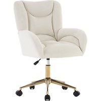 Höhenverstellbarer Drehstuhl, Samtstoff und goldenen Beinen, ergonomischem Design, für Büro, Schlafzimmer, 62x64x88-97 cm, Elfenbein von DEKO COLLECTION