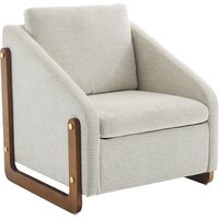 Moderner Akzentstuhl für Wohnzimmer, Loungesessel mit Holzarmlehnen und Rückenkissen, Chenillestoff, 73,5x73,5x73,5 cm, Beige von DEKO COLLECTION