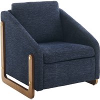 Moderner Akzentstuhl für Wohnzimmer, Loungesessel mit Holzarmlehnen und Rückenkissen, Chenillestoff, 73,5x73,5x73,5 cm, Blau von DEKO COLLECTION