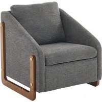 Moderner Akzentstuhl für Wohnzimmer, Loungesessel mit Holzarmlehnen und Rückenkissen, Chenillestoff, 73,5x73,5x73,5 cm, Grau von DEKO COLLECTION