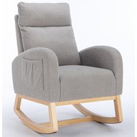 Moderner Schaukelstuhl aus Teddy-Stoff, mit gepolsterter Sitzfläche und versteckter Seitentasche, für Wohnzimmer und Schlafzimmer, 71x88x104,5 cm, Hellgrau von DEKO COLLECTION
