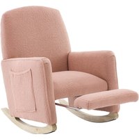 Schaukelstuhl mit Hocker, Relaxsessel mit hoher Rückenlehne, Teddy-Stoff, 67x96-127x96 cm, Rosa von DEKO COLLECTION