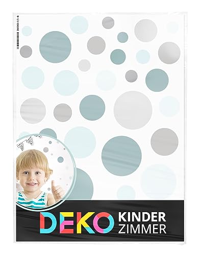 DEKO KINDERZIMMER 172 Wandsticker Punkte Set Wandtattoo Pastell Farben Dots Polka für Kinderzimmer Wandaufkleber selbstklebend mint grau blau DK1125-04 von DEKO KINDERZIMMER