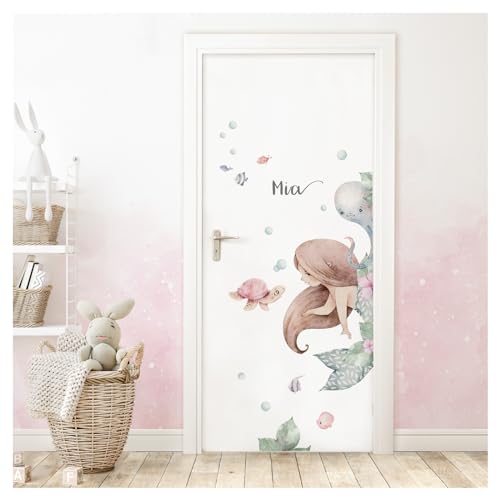 DEKO KINDERZIMMER Türaufkleber Meerjungfrau mit Name Wandsticker Kinderzimmer Wandtattoo Babyzimmer Türsticker Wandaufkleber selbstklebend DK1123-04 von DEKO KINDERZIMMER