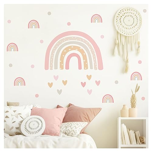 DEKO KINDERZIMMER Wandaufkleber Regenbogen Wandsticker Herzen Wandtattoo Mädchen Kinderzimmer Schlafzimmer Wanddeko DK1101-3 von DEKO KINDERZIMMER