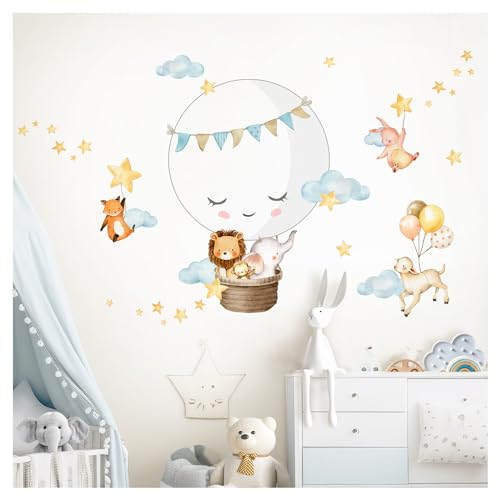 DEKO KINDERZIMMER Wandsticker Dschungeltiere Wandtattoo Heißluftballon Babyzimmer Löwe Elefant Wandaufkleber Kinderzimmer Wanddeko DK1103-4 von DEKO KINDERZIMMER