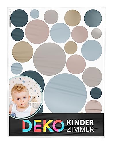 DEKO KINDERZIMMER Wandsticker Punkte Dots für Babyzimmer 120 Stück Wandtattoo Kinderzimmer Klebepunkte Kreise in Beige Blau Grau Set Wandaufkleber Wanddeko DK1000A-16 von DEKO KINDERZIMMER