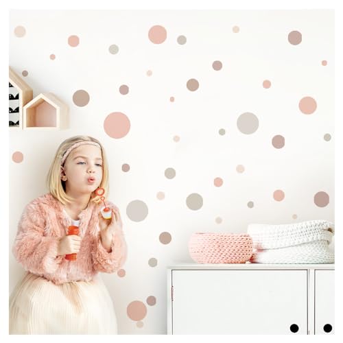 DEKO KINDERZIMMER Wandsticker Punkte für Babyzimmer 120 Stück Wandtattoo Dots Kreise zum Kleben in Rosa Beige Grau Set Kinderzimmer Wandaufkleber DK1000A-09 von DEKO KINDERZIMMER