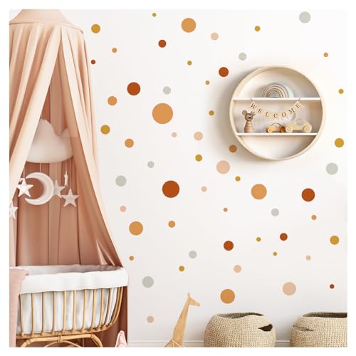 DEKO KINDERZIMMER Wandsticker Punkte für Kinderzimmer 120 Stück Wandtattoo Dots Kreise in Beige Rot Gelb Set Wandaufkleber Wanddeko DK1000A-01 von DEKO KINDERZIMMER